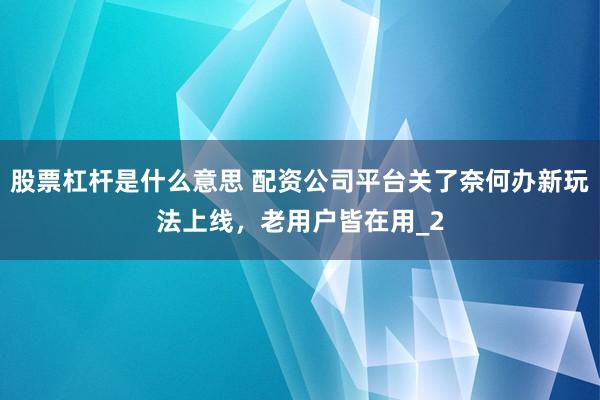 股票杠杆是什么意思 配资公司平台关了奈何办新玩法上线,老用户皆在用_2