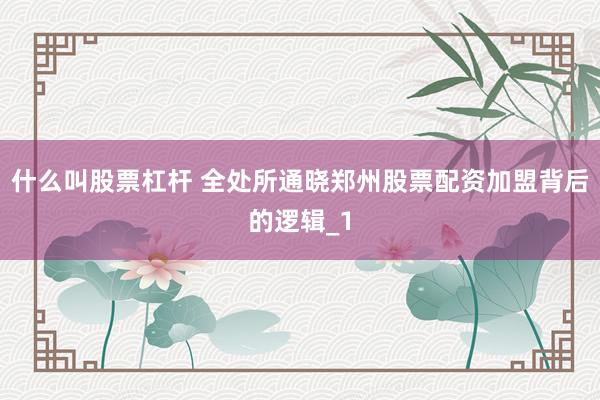 什么叫股票杠杆 全处所通晓郑州股票配资加盟背后的逻辑_1